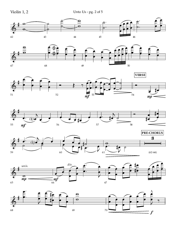 Unto Us (Choral Anthem SATB) Violin 1/2 (Lifeway Choral / Arr. Daniel Semsen)