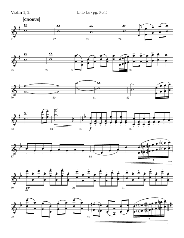 Unto Us (Choral Anthem SATB) Violin 1/2 (Lifeway Choral / Arr. Daniel Semsen)
