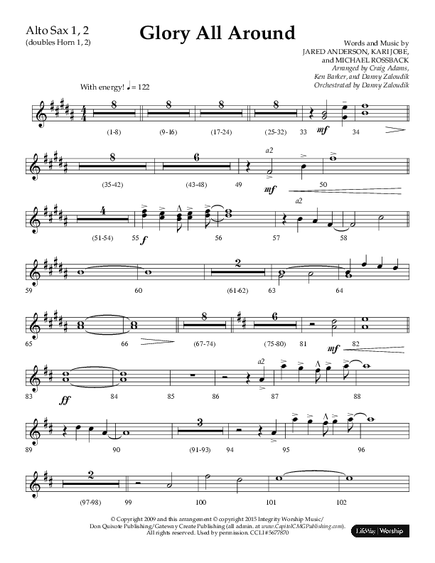 Glory All Around (Choral Anthem SATB) Alto Sax 1/2 (Lifeway Choral / Arr. Danny Zaloudik / Arr. Ken Barker / Arr. Craig Adams)