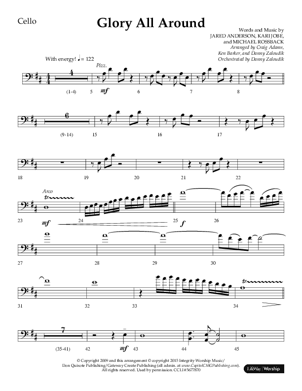 Glory All Around (Choral Anthem SATB) Cello (Lifeway Choral / Arr. Danny Zaloudik / Arr. Ken Barker / Arr. Craig Adams)