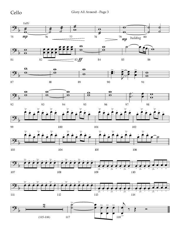 Glory All Around (Choral Anthem SATB) Cello (Lifeway Choral / Arr. Danny Zaloudik / Arr. Ken Barker / Arr. Craig Adams)