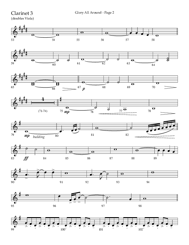 Glory All Around (Choral Anthem SATB) Clarinet 3 (Lifeway Choral / Arr. Danny Zaloudik / Arr. Ken Barker / Arr. Craig Adams)
