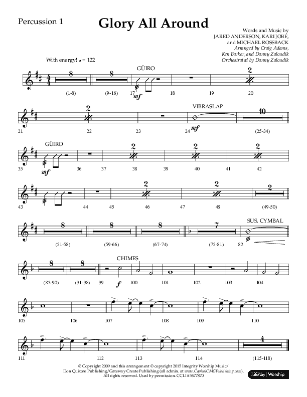 Glory All Around (Choral Anthem SATB) Percussion 1/2 (Lifeway Choral / Arr. Danny Zaloudik / Arr. Ken Barker / Arr. Craig Adams)