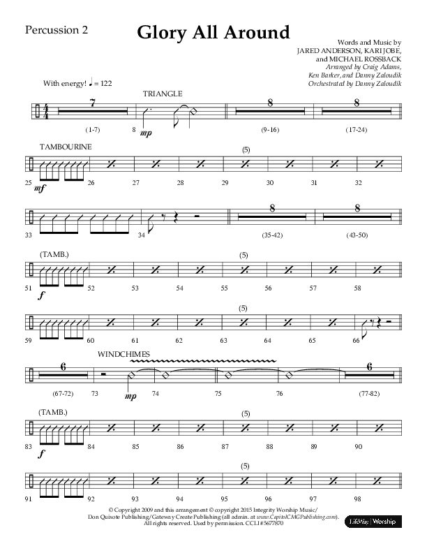 Glory All Around (Choral Anthem SATB) Percussion 1/2 (Lifeway Choral / Arr. Danny Zaloudik / Arr. Ken Barker / Arr. Craig Adams)