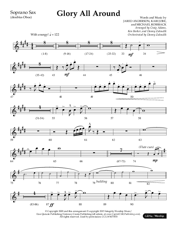 Glory All Around (Choral Anthem SATB) Soprano Sax (Lifeway Choral / Arr. Danny Zaloudik / Arr. Ken Barker / Arr. Craig Adams)