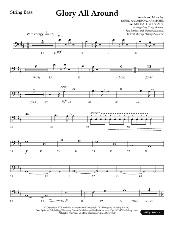 Glory All Around (Choral Anthem SATB) String Bass (Lifeway Choral / Arr. Danny Zaloudik / Arr. Ken Barker / Arr. Craig Adams)