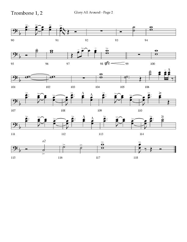 Glory All Around (Choral Anthem SATB) Trombone 1/2 (Lifeway Choral / Arr. Danny Zaloudik / Arr. Ken Barker / Arr. Craig Adams)
