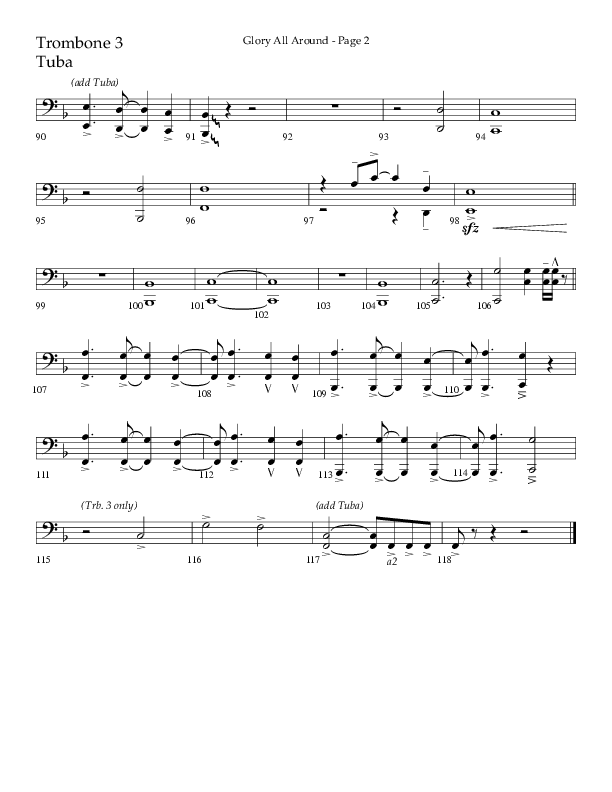Glory All Around (Choral Anthem SATB) Trombone 3/Tuba (Lifeway Choral / Arr. Danny Zaloudik / Arr. Ken Barker / Arr. Craig Adams)