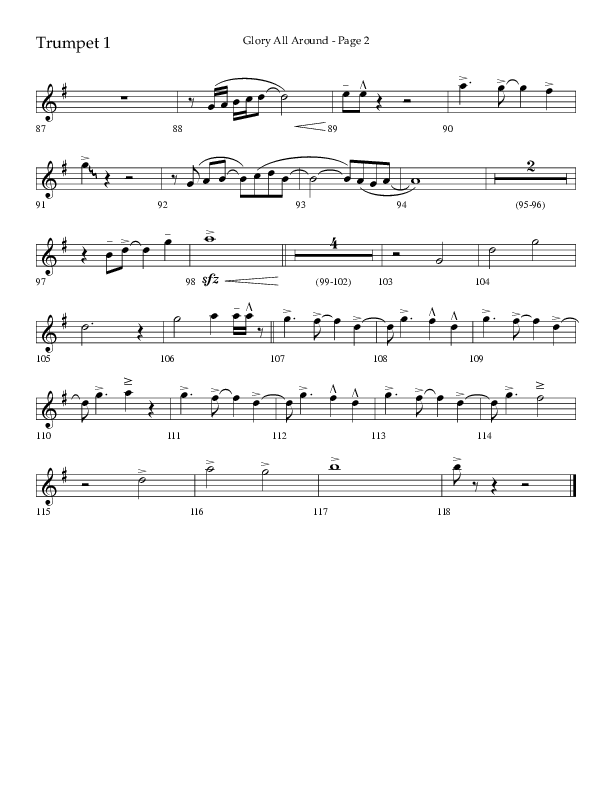 Glory All Around (Choral Anthem SATB) Trumpet 1 (Lifeway Choral / Arr. Danny Zaloudik / Arr. Ken Barker / Arr. Craig Adams)