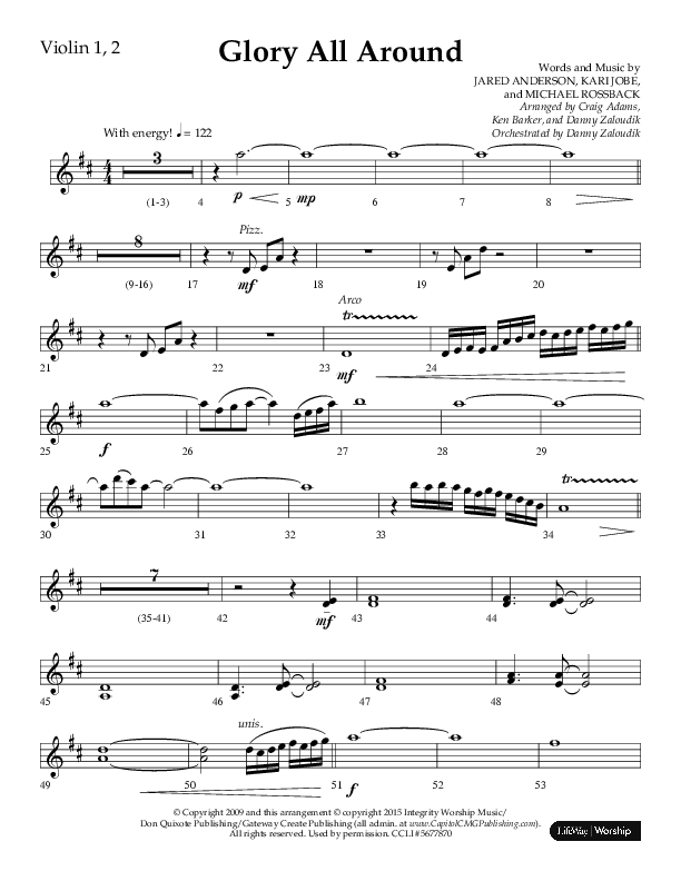Glory All Around (Choral Anthem SATB) Violin 1/2 (Lifeway Choral / Arr. Danny Zaloudik / Arr. Ken Barker / Arr. Craig Adams)