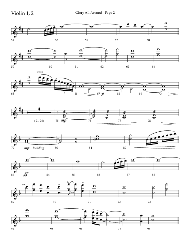 Glory All Around (Choral Anthem SATB) Violin 1/2 (Lifeway Choral / Arr. Danny Zaloudik / Arr. Ken Barker / Arr. Craig Adams)