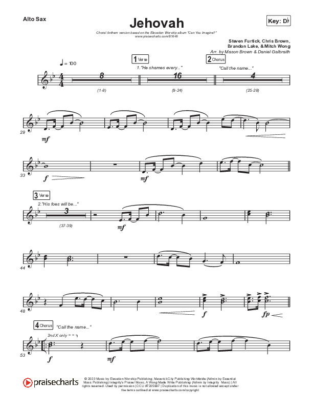 Jehovah (Choral Anthem SATB) Alto Sax (Elevation Worship / Chris Brown / Arr. Mason Brown)