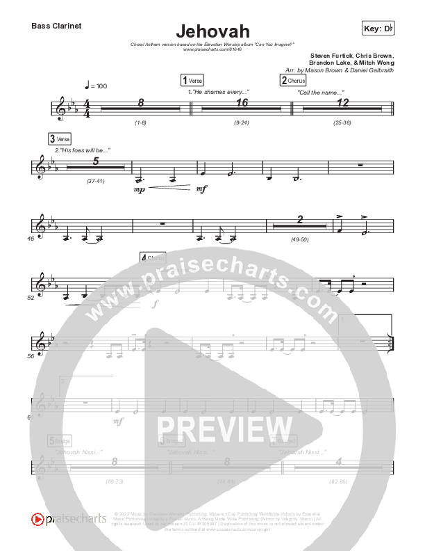 Jehovah (Choral Anthem SATB) Clarinet 1,2 (Elevation Worship / Chris Brown / Arr. Mason Brown)