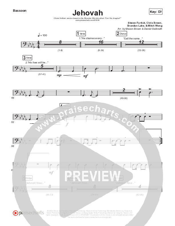 Jehovah (Choral Anthem SATB) Bassoon (Elevation Worship / Chris Brown / Arr. Mason Brown)