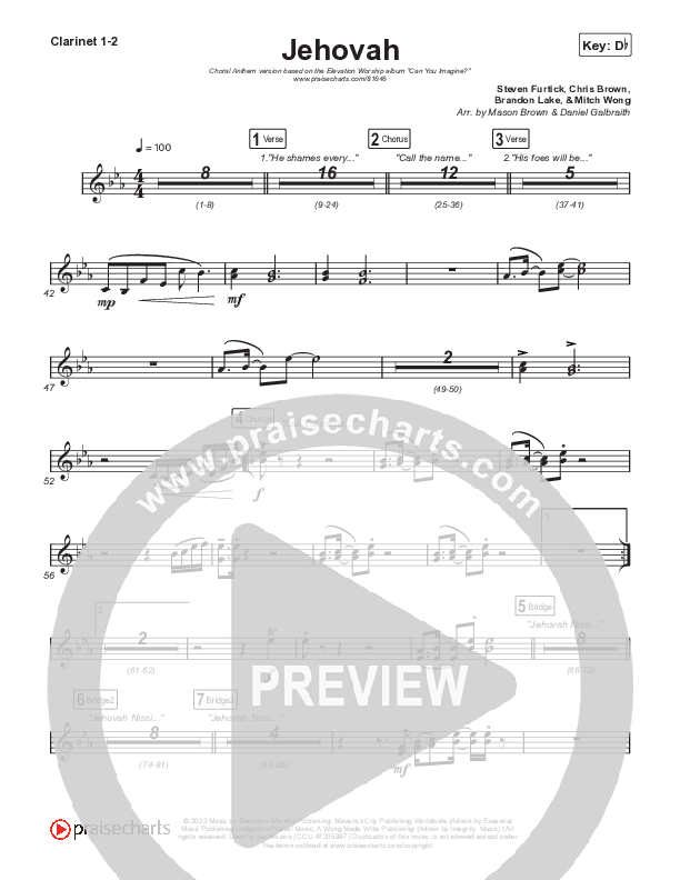 Jehovah (Choral Anthem SATB) Clarinet 1/2 (Elevation Worship / Chris Brown / Arr. Mason Brown)