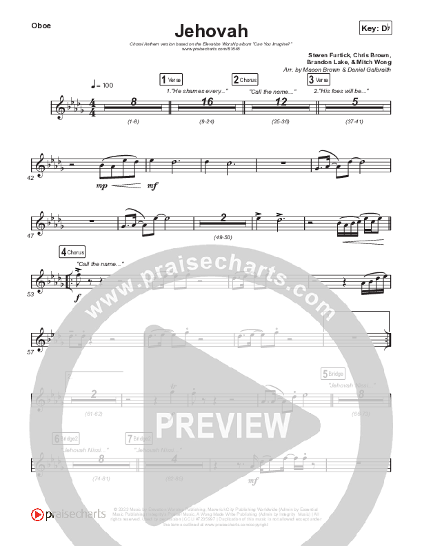 Jehovah (Choral Anthem SATB) Oboe (Elevation Worship / Chris Brown / Arr. Mason Brown)