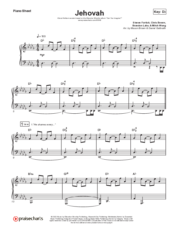 Jehovah (Choral Anthem SATB) Piano Sheet (Elevation Worship / Chris Brown / Arr. Mason Brown)