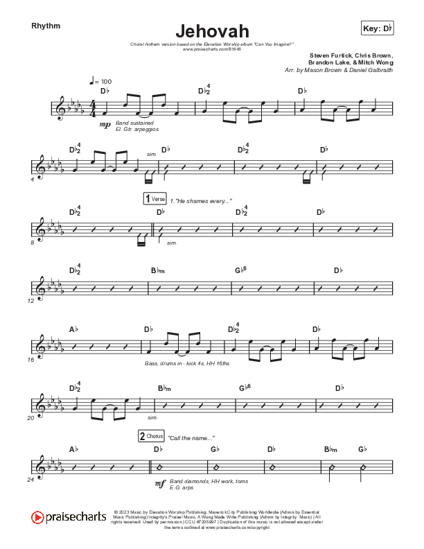 Jehovah (Choral Anthem SATB) Rhythm Chart (Elevation Worship / Chris Brown / Arr. Mason Brown)