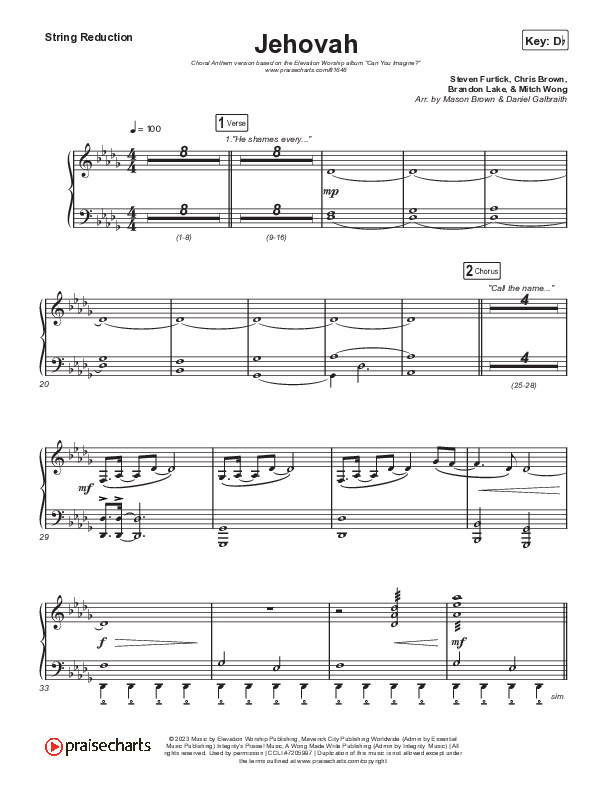 Jehovah (Choral Anthem SATB) String Reduction (Elevation Worship / Chris Brown / Arr. Mason Brown)
