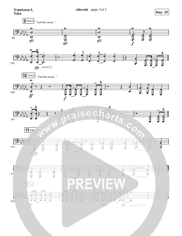 Jehovah (Choral Anthem SATB) Trombone 3/Tuba (Elevation Worship / Chris Brown / Arr. Mason Brown)