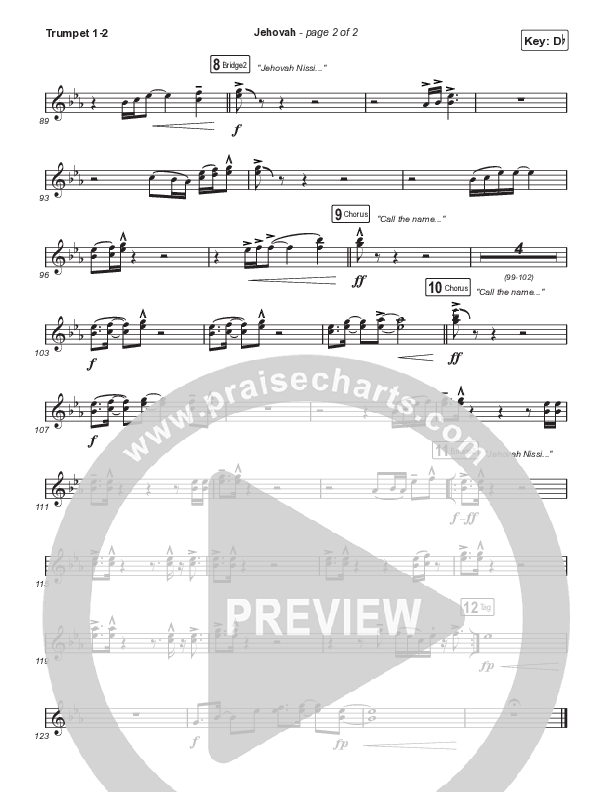 Jehovah (Choral Anthem SATB) Trumpet 1,2 (Elevation Worship / Chris Brown / Arr. Mason Brown)