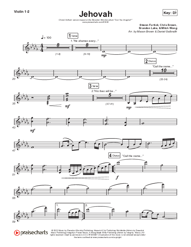 Jehovah (Choral Anthem SATB) String Pack (Elevation Worship / Chris Brown / Arr. Mason Brown)