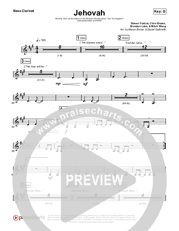 Jehovah (Worship Choir/SAB) Bass Clarinet (Elevation Worship / Chris Brown / Arr. Mason Brown)