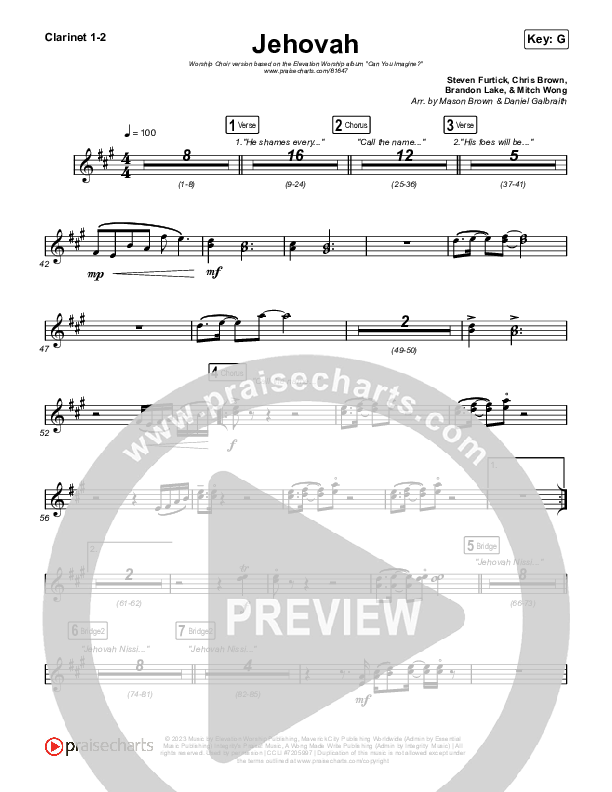 Jehovah (Worship Choir/SAB) Clarinet 1/2 (Elevation Worship / Chris Brown / Arr. Mason Brown)