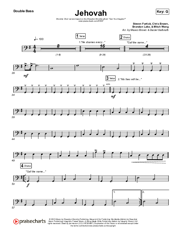 Jehovah (Worship Choir/SAB) Double Bass (Elevation Worship / Chris Brown / Arr. Mason Brown)