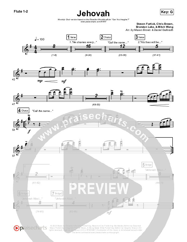 Jehovah (Worship Choir/SAB) Flute 1/2 (Elevation Worship / Chris Brown / Arr. Mason Brown)