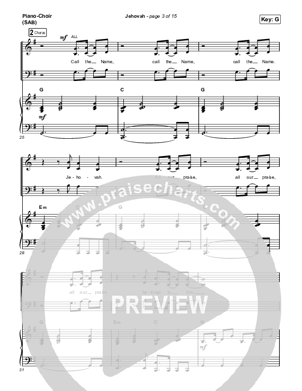 Jehovah (Worship Choir/SAB) Piano/Choir (SAB) (Elevation Worship / Chris Brown / Arr. Mason Brown)