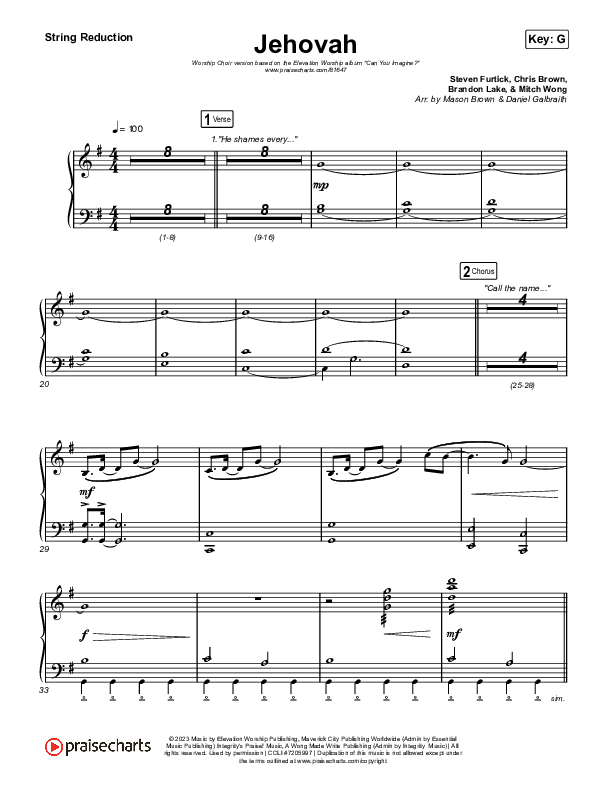 Jehovah (Worship Choir/SAB) String Reduction (Elevation Worship / Chris Brown / Arr. Mason Brown)