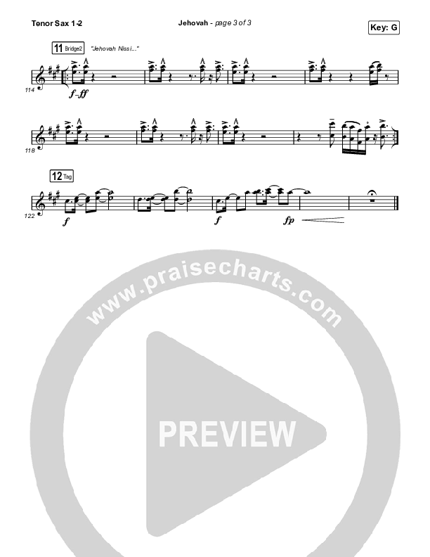 Jehovah (Worship Choir/SAB) Tenor Sax 1/2 (Elevation Worship / Chris Brown / Arr. Mason Brown)