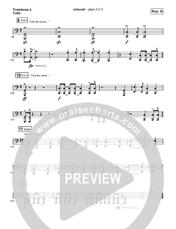 Jehovah (Worship Choir/SAB) Trombone 3/Tuba (Elevation Worship / Chris Brown / Arr. Mason Brown)