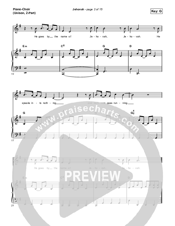 Jehovah (Unison/2-Part) Piano/Choir  (Uni/2-Part) (Elevation Worship / Chris Brown / Arr. Mason Brown)