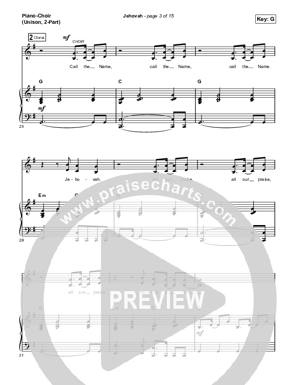 Jehovah (Unison/2-Part) Piano/Choir  (Uni/2-Part) (Elevation Worship / Chris Brown / Arr. Mason Brown)
