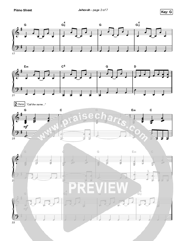 Jehovah (Unison/2-Part) Piano Sheet (Elevation Worship / Chris Brown / Arr. Mason Brown)