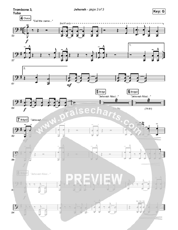 Jehovah (Unison/2-Part) Trombone 3/Tuba (Elevation Worship / Chris Brown / Arr. Mason Brown)