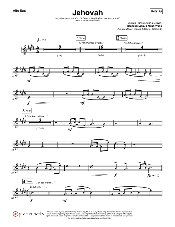 Jehovah (Sing It Now) Sax Pack (Elevation Worship / Chris Brown / Arr. Mason Brown)