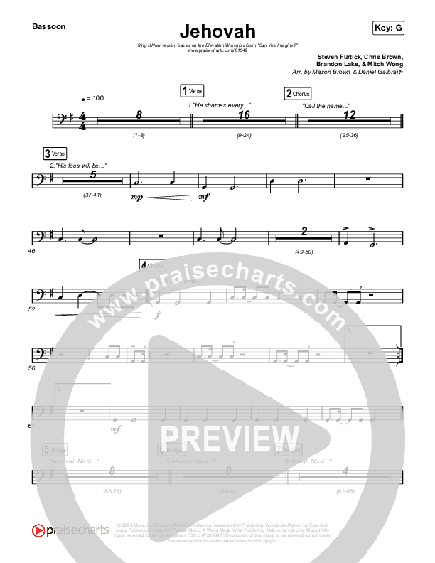Jehovah (Sing It Now) Bassoon (Elevation Worship / Chris Brown / Arr. Mason Brown)