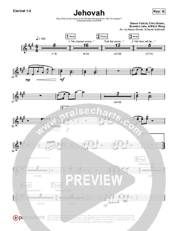 Jehovah (Sing It Now) Clarinet 1/2 (Elevation Worship / Chris Brown / Arr. Mason Brown)