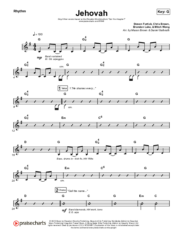 Jehovah (Sing It Now) Rhythm Chart (Elevation Worship / Chris Brown / Arr. Mason Brown)