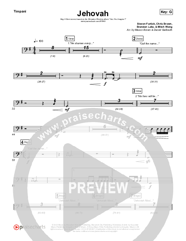 Jehovah (Sing It Now) Timpani (Elevation Worship / Chris Brown / Arr. Mason Brown)