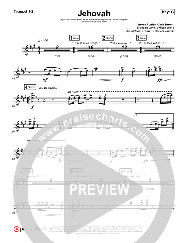 Jehovah (Sing It Now) Trumpet 1,2 (Elevation Worship / Chris Brown / Arr. Mason Brown)