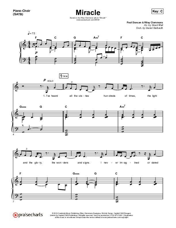 Miracle Piano/Vocal (SATB) (Riley Clemmons)