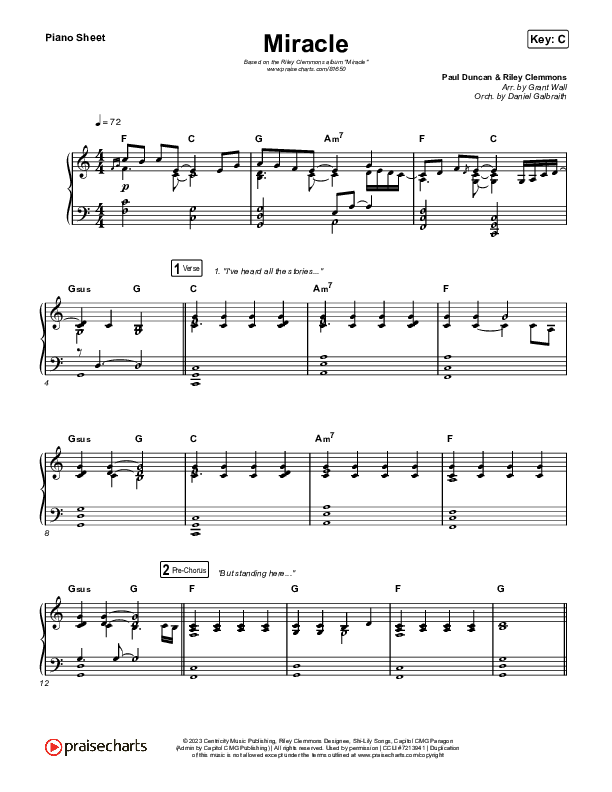 Miracle Piano Sheet (Riley Clemmons)