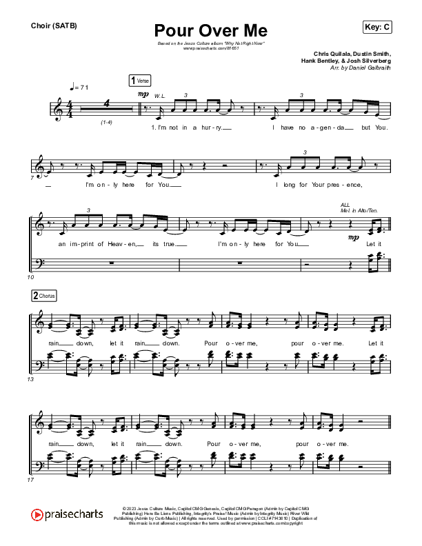 Pour Over Me (Live) Vocal Sheet (SATB) (Jesus Culture / Chris Quilala)