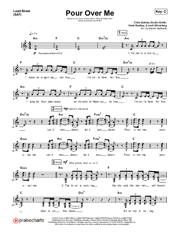 Pour Over Me (Live) Lead Sheet (SAT) (Jesus Culture / Chris Quilala)