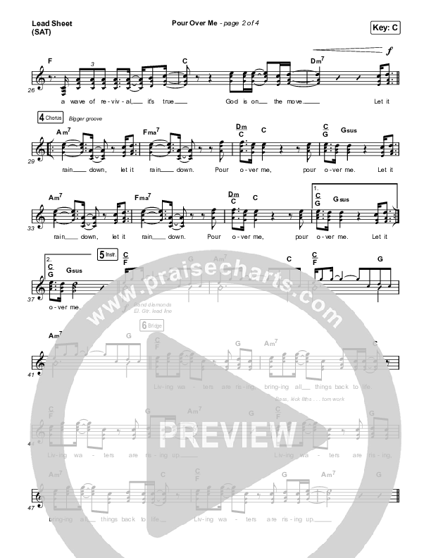 Pour Over Me (Live) Lead Sheet (SAT) (Jesus Culture / Chris Quilala)