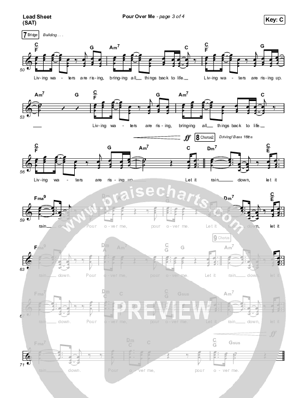 Pour Over Me (Live) Lead Sheet (SAT) (Jesus Culture / Chris Quilala)